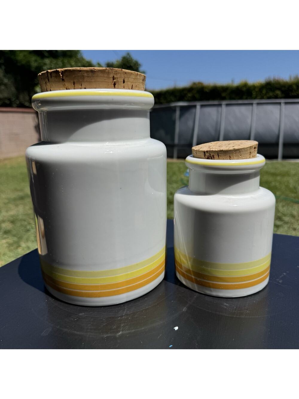 Vintage ABC Decorator Collection Porcelain Canister Set Japan Cork Lid MCM Retro